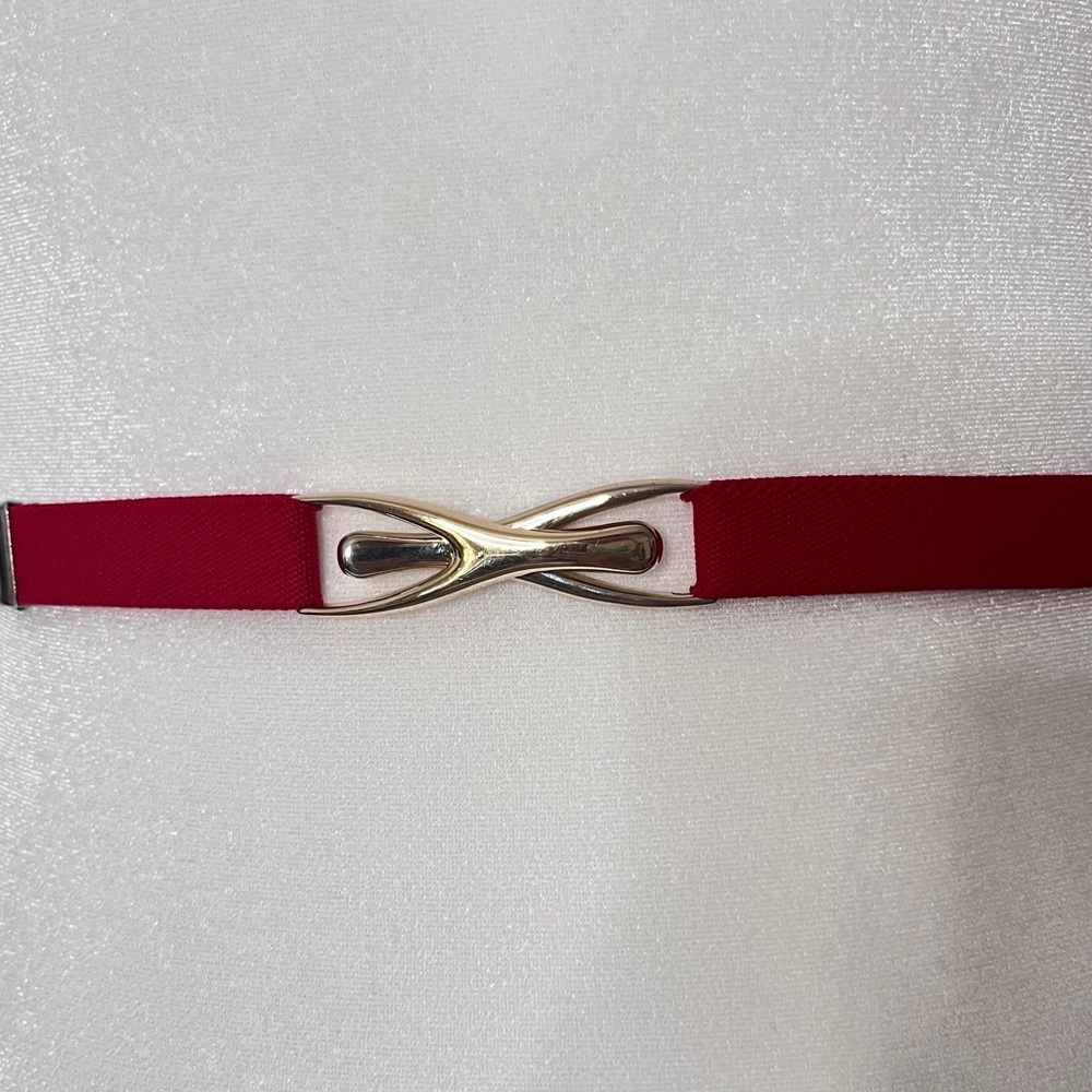 Vintage Revcor Gold Wishbone Buckle Red Stretch waist belt medium 80s